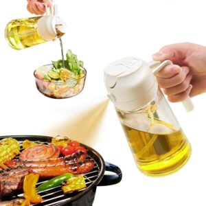 2-in-1 Olive Oil Sprayer Glass Bottle Dispenser, 470ml Capacity, Premium Nozzle for Cooking, Pour and Spray, Kitchen, Air Fryer, BBQ