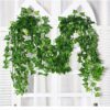 Artificial hanging flowers for wall decoration, artificial plants for home decorum, money plant leaves for decoration, office decor, craft, gifting, 7 feet long each, green