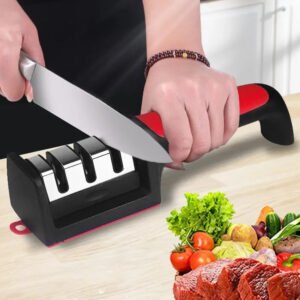 Kitchen 3-Segment Knife Sharpener House hold Multi-Functional Hand-Held 3-Purpose Black Sharpening Stone
